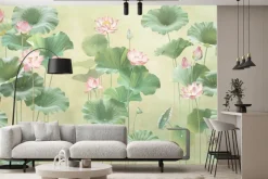 Fototapeta: Różowe lilie wodne wśród zielonych liści naturalny motyw