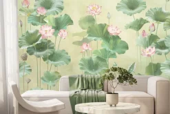 Fototapeta: Różowe lilie wodne wśród zielonych liści naturalny motyw