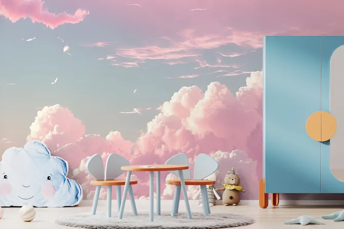 Fototapeta: Różowe obłoki chmur na błękitnym niebie