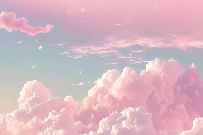 Fototapeta: Różowe obłoki chmur na błękitnym niebie