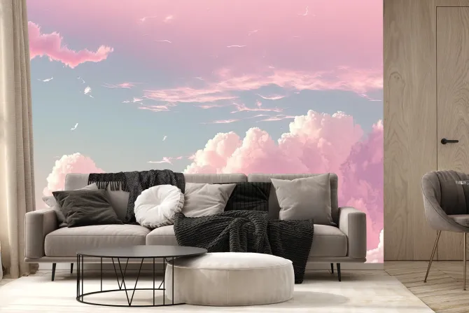 Fototapeta: Różowe obłoki chmur na błękitnym niebie