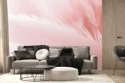 Fototapeta: Różowe pióra w zbliżeniu na pastelowym tle