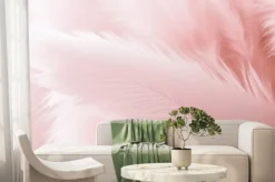 Fototapeta: Różowe pióra w zbliżeniu na pastelowym tle