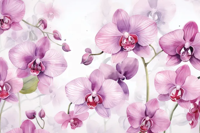 Fototapeta: Różowe storczyki z odbiciem cienia