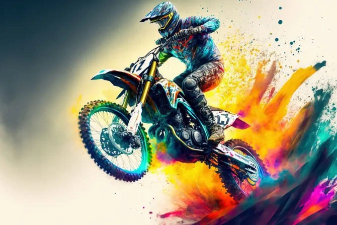 Fototapeta: Rowerzysta terenowy w kolorach