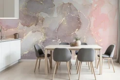 Fototapeta: Różowo fioletowy marmur ze złotymi elementami dekoracyjny wzór