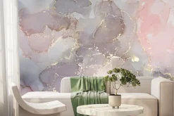 Fototapeta: Różowo fioletowy marmur ze złotymi elementami dekoracyjny wzór