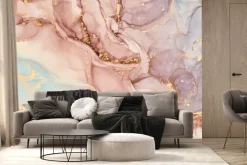 Fototapeta: Różowo niebieski marmur ze złotem elegancka tekstura