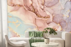 Fototapeta: Różowo niebieski marmur ze złotem elegancka tekstura