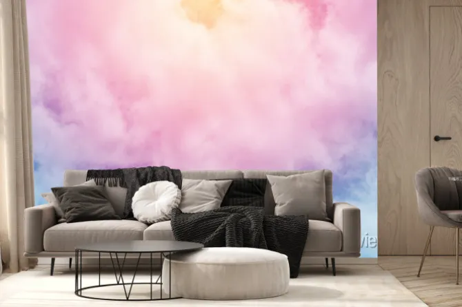 Fototapeta: Różowo-niebieskie chmury z promieniami światła