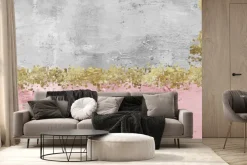Fototapeta: Różowo-szary beton ze złotym zdobieniem