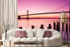 Fototapeta: Różowy krajobraz z zachodem słońca i mostem golden gate bridge