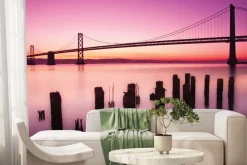 Fototapeta: Różowy krajobraz z zachodem słońca i mostem golden gate bridge