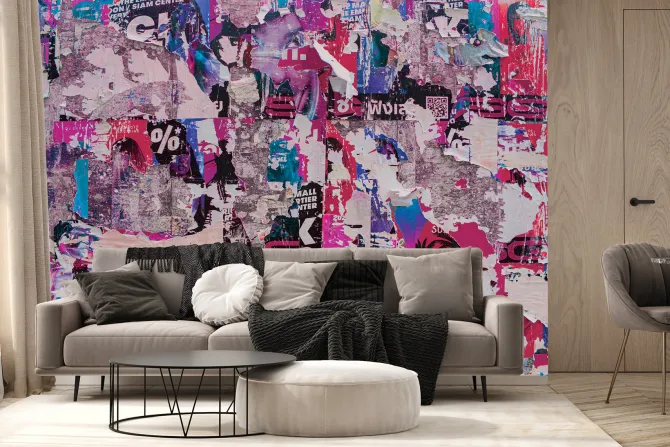 Fototapeta: Rozdarte artystyczne plakaty na ścianie