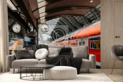 Fototapeta: Ruch kolejowy na stacji z wyświetlaczem zegara