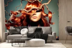 Fototapeta: Ruda kobieta z gałęziami we włosach