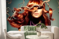 Fototapeta: Ruda kobieta z gałęziami we włosach
