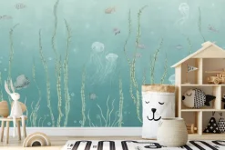 Fototapeta: Ryby i meduzy wśród zielonych roślin morski podwodny krajobraz