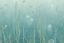 Fototapeta: Ryby i meduzy wśród zielonych roślin morski podwodny krajobraz
