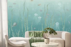 Fototapeta: Ryby i meduzy wśród zielonych roślin morski podwodny krajobraz