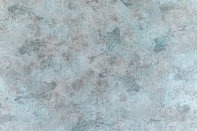 Fototapeta: Ryby na tle betonu w odcieniach niebieskiego