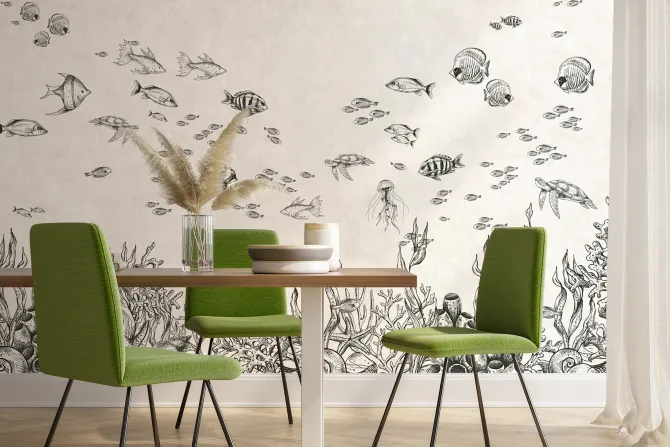 Fototapeta: Ryby w podwodnym świecie minimalistyczna ilustracja