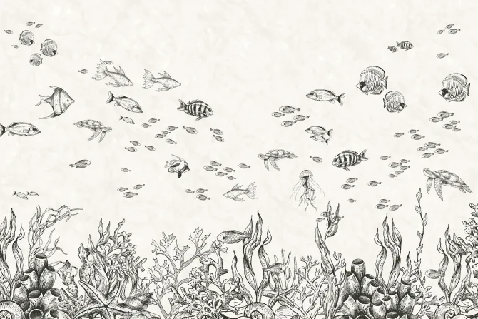 Fototapeta: Ryby w podwodnym świecie minimalistyczna ilustracja