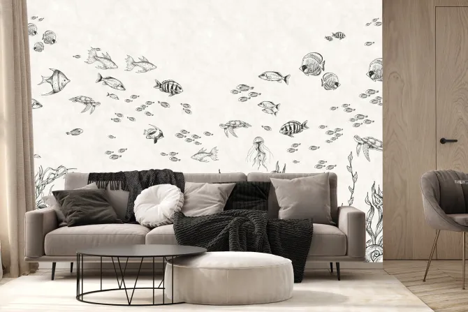 Fototapeta: Ryby w podwodnym świecie minimalistyczna ilustracja