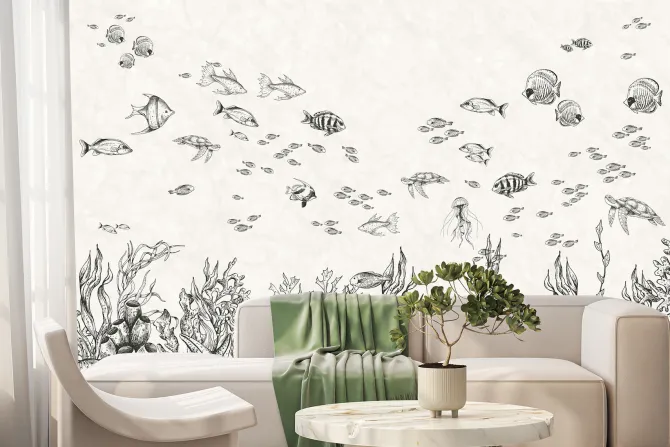 Fototapeta: Ryby w podwodnym świecie minimalistyczna ilustracja