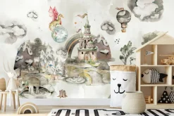 Fototapeta: Rycerz smoki zamek bajkowy wzór akwarela ilustracja