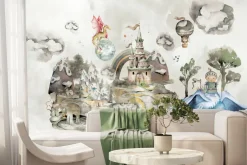 Fototapeta: Rycerz smoki zamek bajkowy wzór akwarela ilustracja