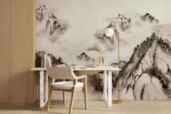 Fototapeta: Rysowany krajobraz gór i drzew