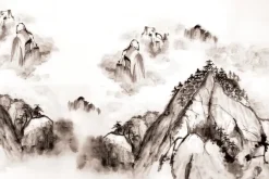 Fototapeta: Rysowany krajobraz gór i drzew