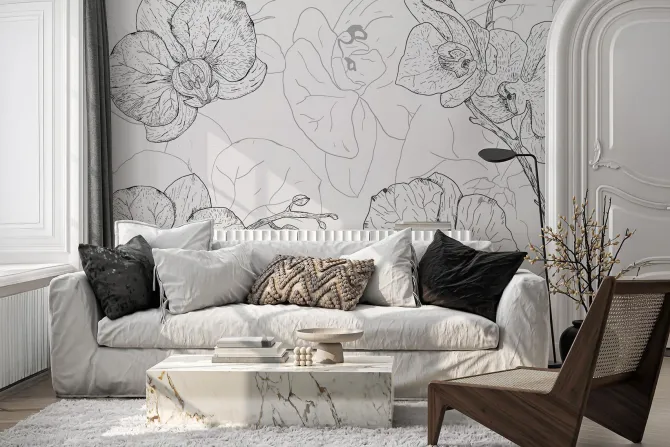 Fototapeta: Rysowany szkic kwiatów orchidei