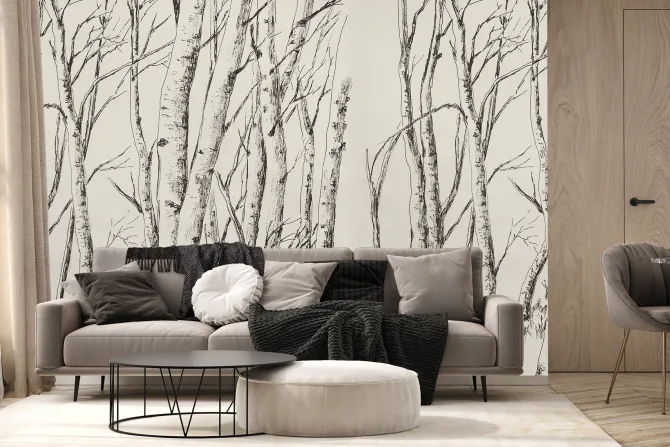 Fototapeta: Rysunek drzew lasu brzozowego