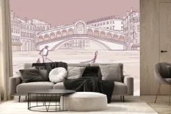 Fototapeta: Rysunek gondoliera na tle mostu