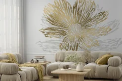 Fototapeta: Rysunek kwiatka ze złotym zdobieniem