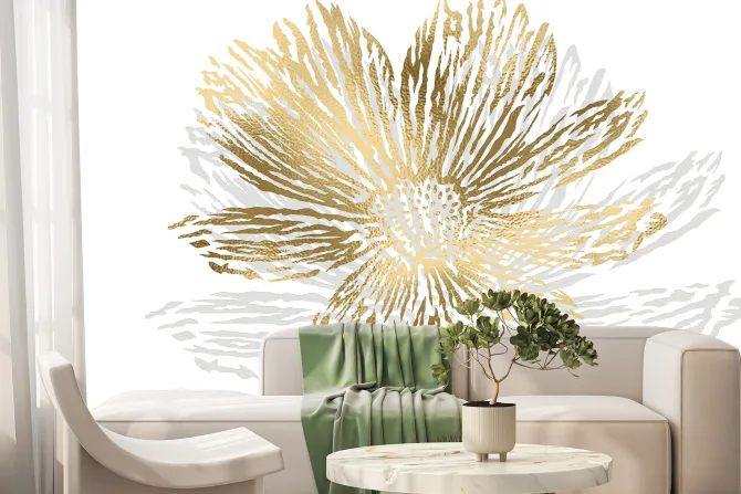 Fototapeta: Rysunek kwiatka ze złotym zdobieniem