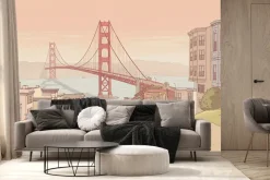 Fototapeta: Rysunek miasta z jadącym pociągiem