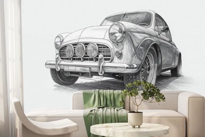 Fototapeta: Rysunek samochodu w stylu retro