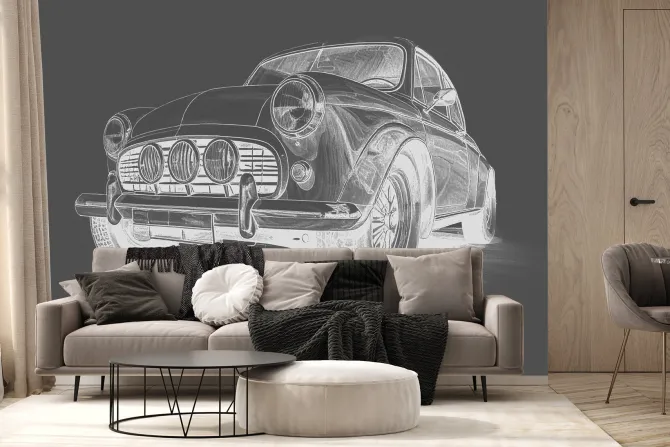 Fototapeta: Rysunek samochodu w stylu retro