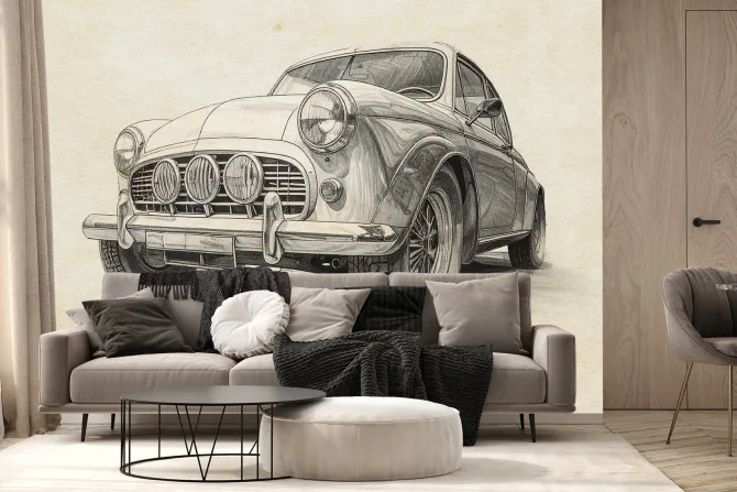 Fototapeta: Rysunek samochodu w stylu retro