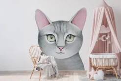 Fototapeta: Rysunek szarego kota na białym tle