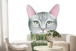 Fototapeta: Rysunek szarego kota na białym tle