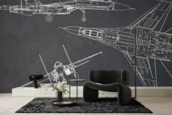 Fototapeta: Rysunek techniczny myśliwiec samolot na szarym tle