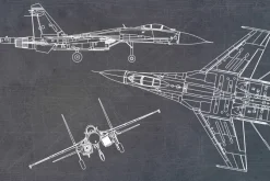 Fototapeta: Rysunek techniczny myśliwiec samolot na szarym tle