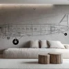 Fototapeta: Rysunek techniczny samolotu na szarym tle z teksturą