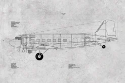 Fototapeta: Rysunek techniczny samolotu na szarym tle z teksturą