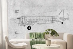 Fototapeta: Rysunek techniczny samolotu na szarym tle z teksturą