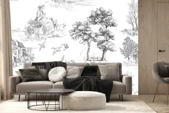 Fototapeta: Rysunek wioski z drzewami i psami